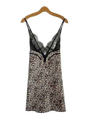Victoria's Secret Chemise Slip Dress Womens M Satin Lace Animal Print Sexy